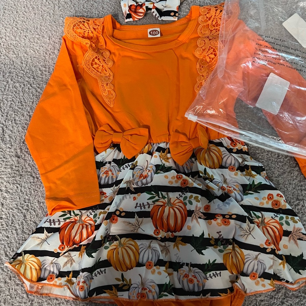 Toddler Baby Girl Halloween Outfits Infant Pumpkin Print Long Sleeve Romper 3T